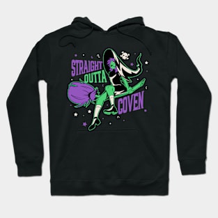 Straight Outta Coven // Funny Halloween Witch on Broomstick Hoodie